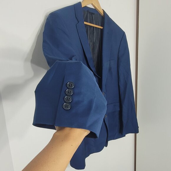 Orvieto Vintage Men's Navy Blue 100% Wool Lapel Collar Two Button Blazer Sz 48R - Picture 3 of 12